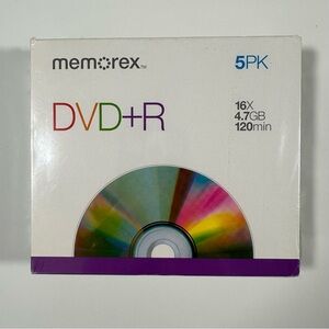 Memorex DVD+R 5-Pack 4.7GB 120min 16x Recordable Disc Blank Media Slim Case NEW